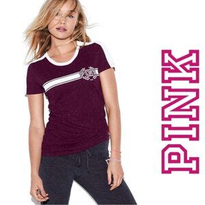 Victoria's Secret PINK | Short Sleeve Burgundy Campus Tee Shirt | Size Small